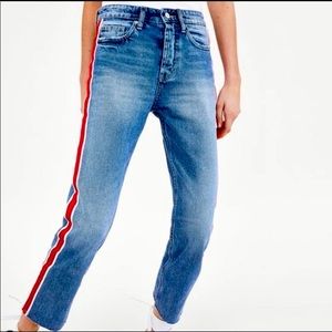 Zara Authentic Denim by TRF Mom Jeans with Stripe